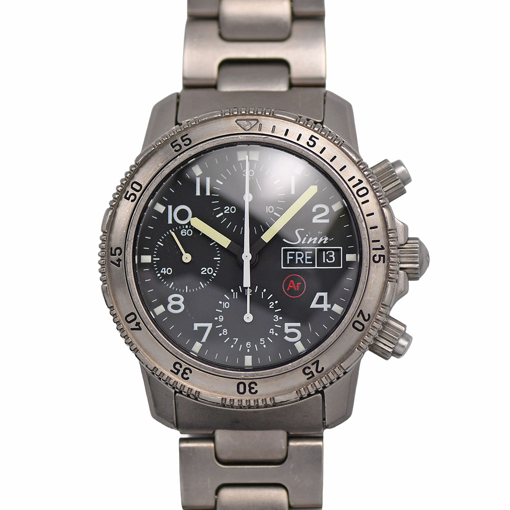 【クーポンでお得×さらにポイントUP】 ジン Sinn ダイバーズ クロノグラフ オートマティック メンズ 300m防水 チタン Arドライテクノロジー搭載 ドイツ製 203.TI.AR 【中古】