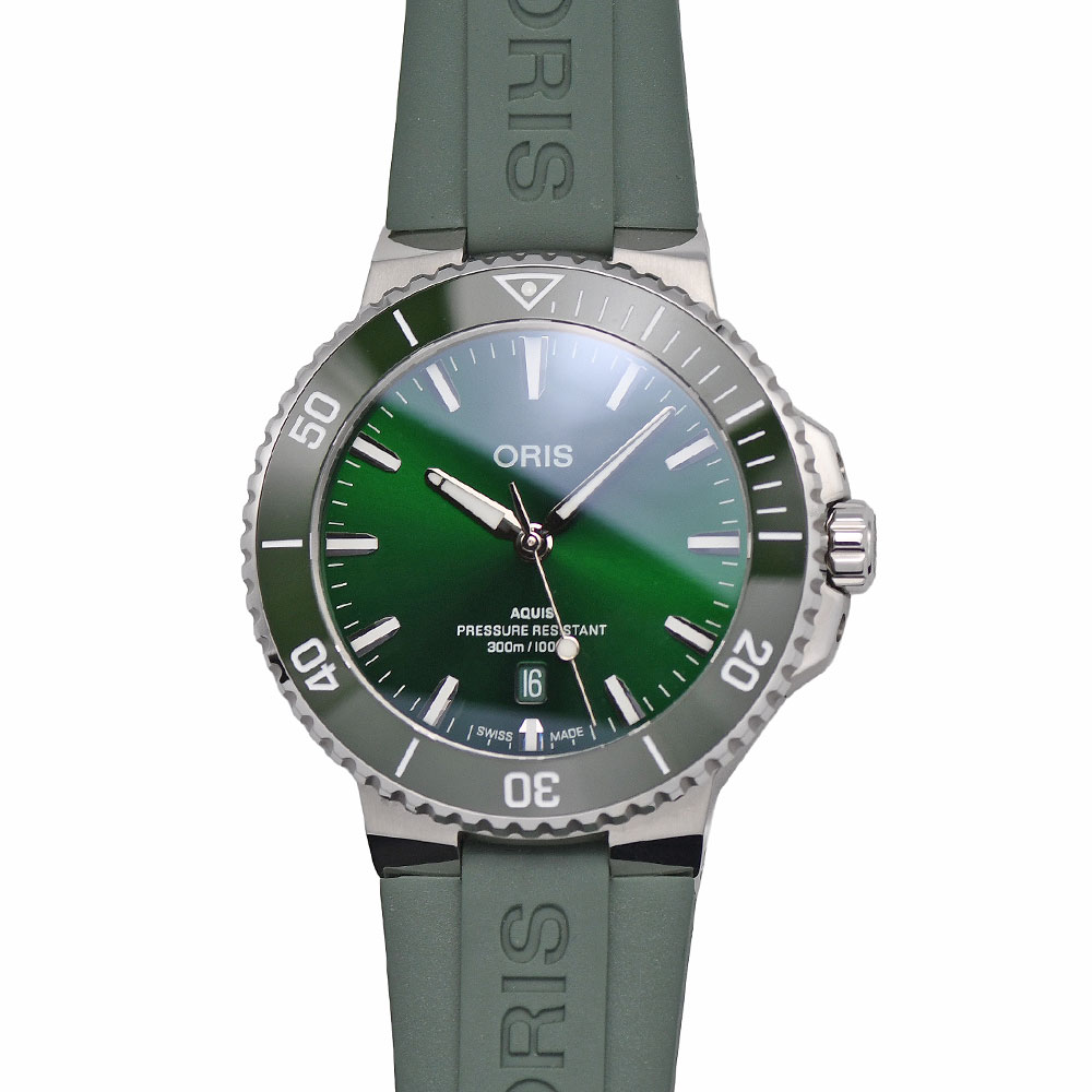 【クーポンでお得&times;さらにポイントUP】 オリス ORIS アクイス デイト オートマティック メンズ ダイバーズウォッチ 300m防水 グリーン 01 733 7789 4157-07 4 23 37FC 【中古】｜ブランドリユース SUNREV サンレブ