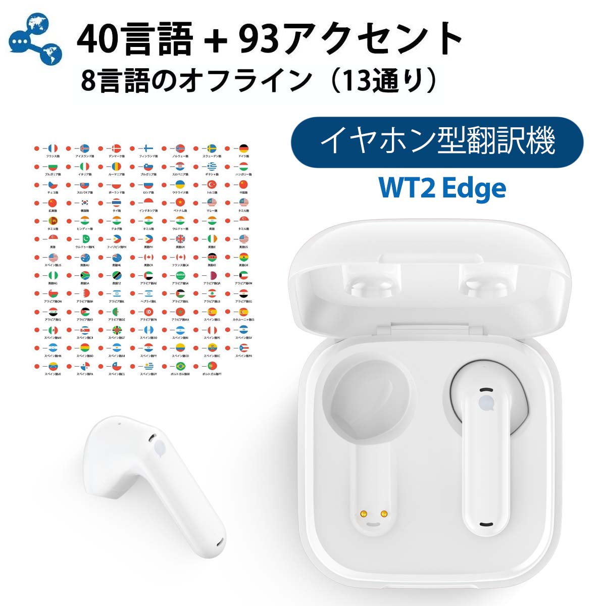 イヤホン型翻訳機双方向同時翻訳で自然な会話が実現 日本上陸 40言語 93アクセント ノイズ低減機能 旅行 海外出張 会議 病院 学習 国際結婚  コミュニケーション 【ギフ_包装】