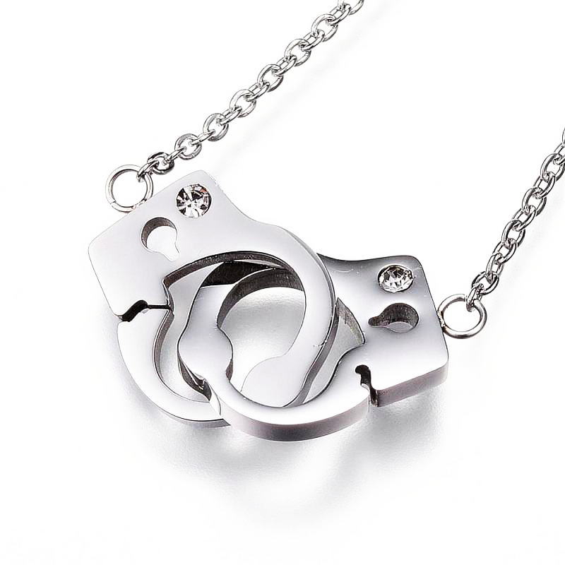 楽天市場 ステンレスジュエリー ハンドカフス ペンダント 手錠ネックレス メール便可 Rock Punk ロック ラインストーン Stainless シルバー ｔｏｍｉｎｅ