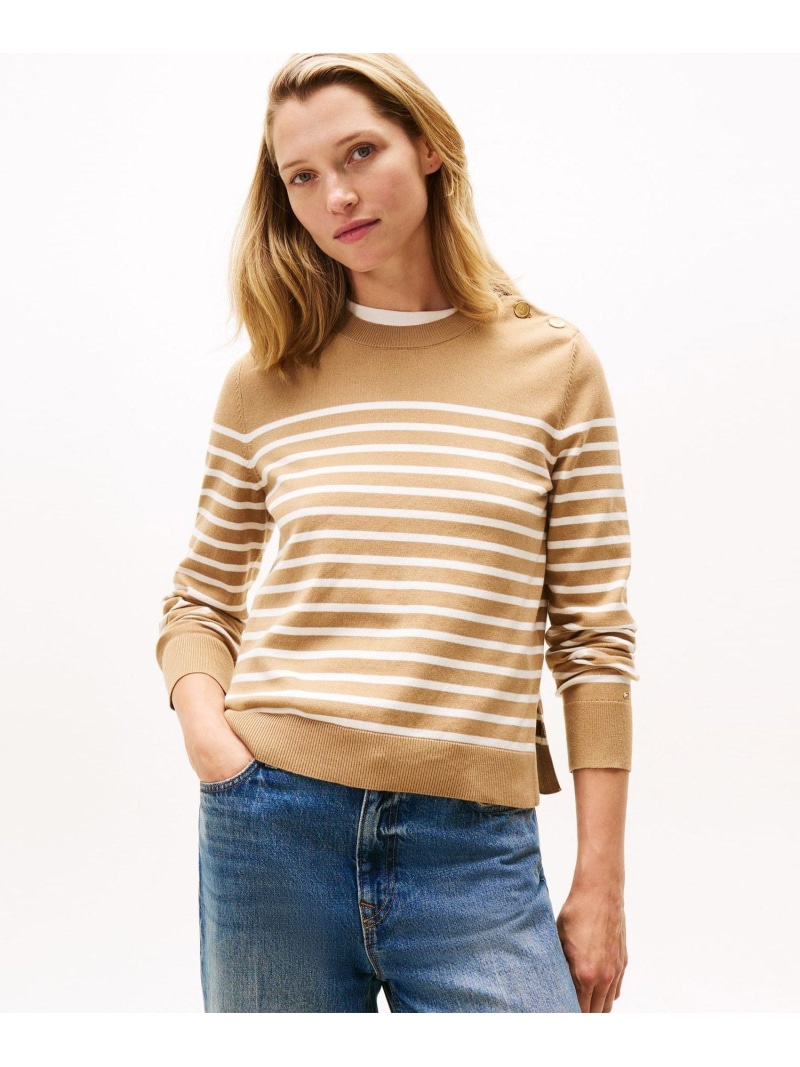 【SALE／40%OFF】ゴールドボタンスウェット TOMMY HILFIGER トミーヒルフィガー トップス 編み物 白いこと ベージュ【RBA_E】【貨物輸送無料】[ Fashion]