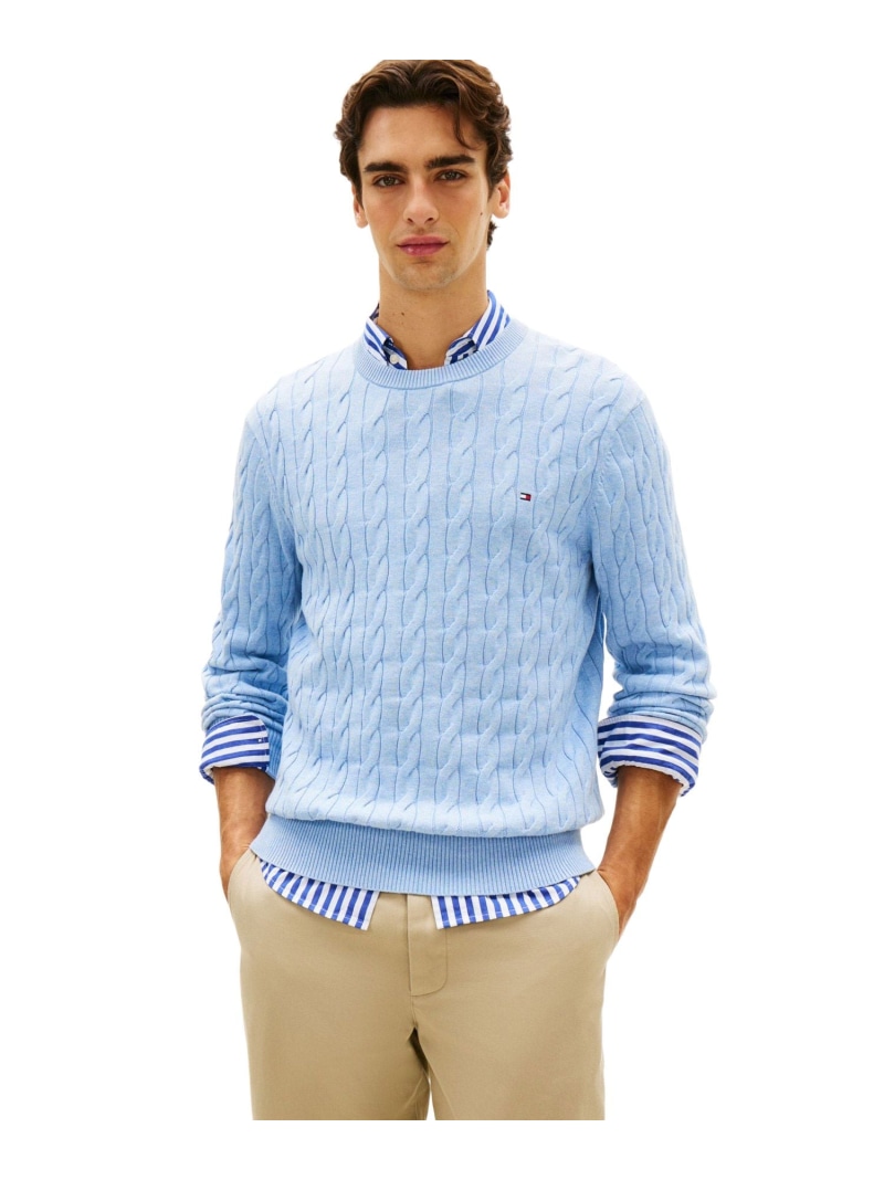 クラシックケーブルクルーネックセーター 26SS  TOMMY HILFIGER トミーヒルフィガー トップス 編み物 米国海軍 さくら色 白いこと 赤いこと 薄墨色 緑であること ベージュ 青碧【貨物輸送無料】[ Fashion]