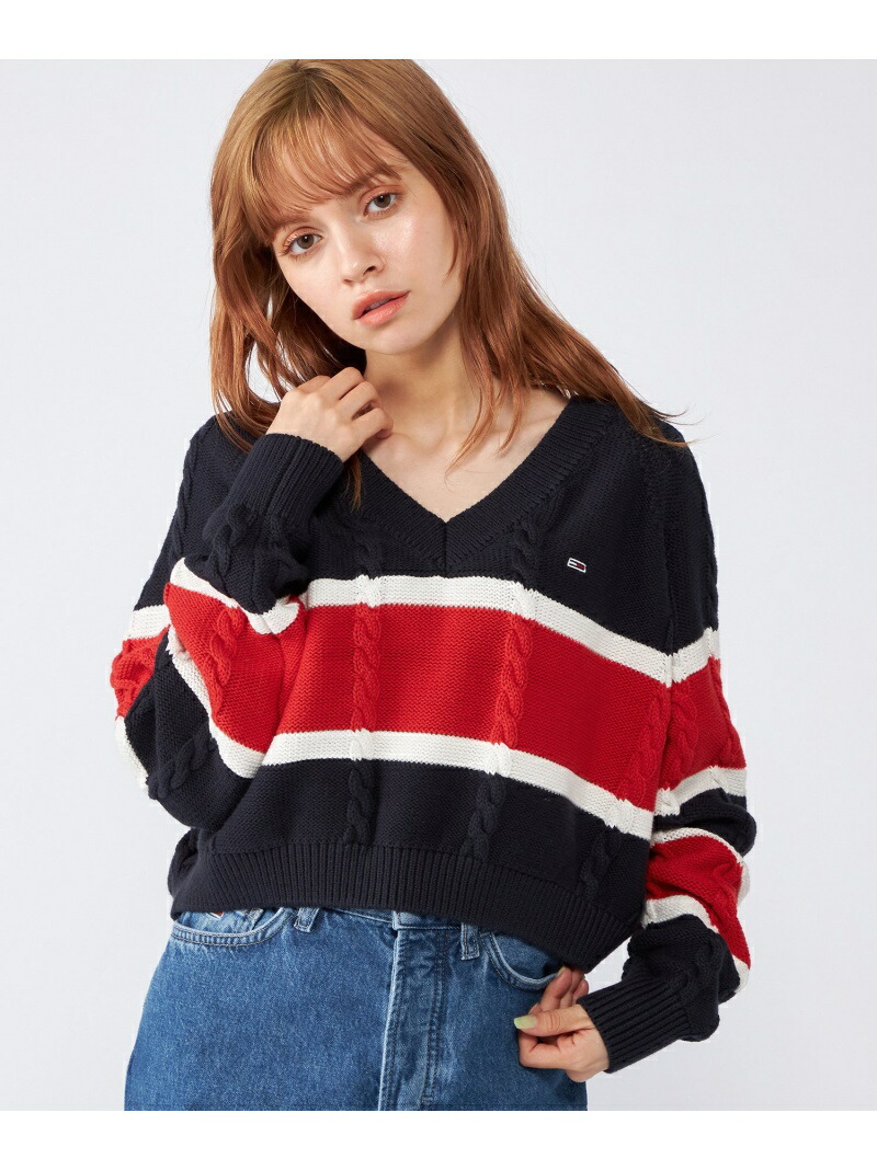 Tommy Jeans エッセンシャル ストライプ Vネック ニット 送関込 