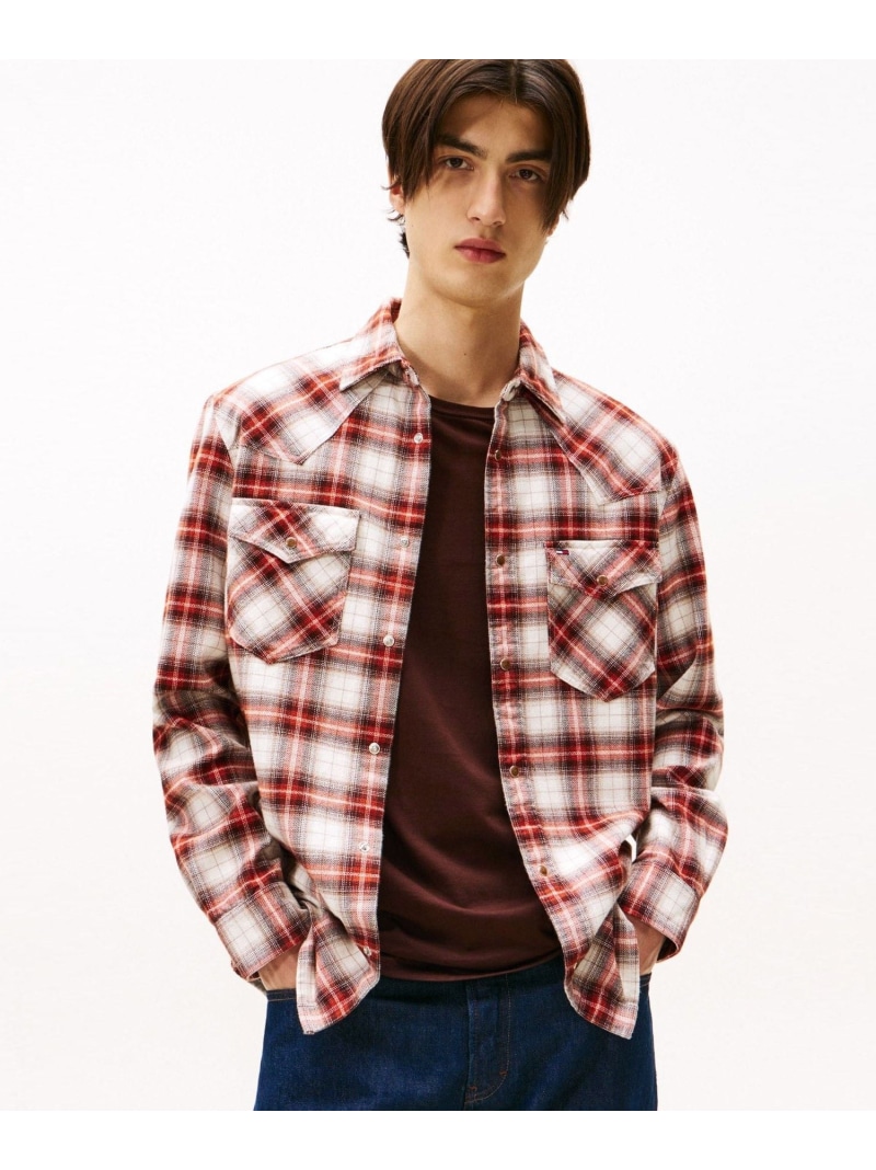 【SALE／40%OFF】レギュラーフランネルチェックシャツ TOMMY JEANS トミーヒルフィガー トップス シャツ・ブラウス オレンジ ブラック【RBA_E】【送料無料】[ Fashion]