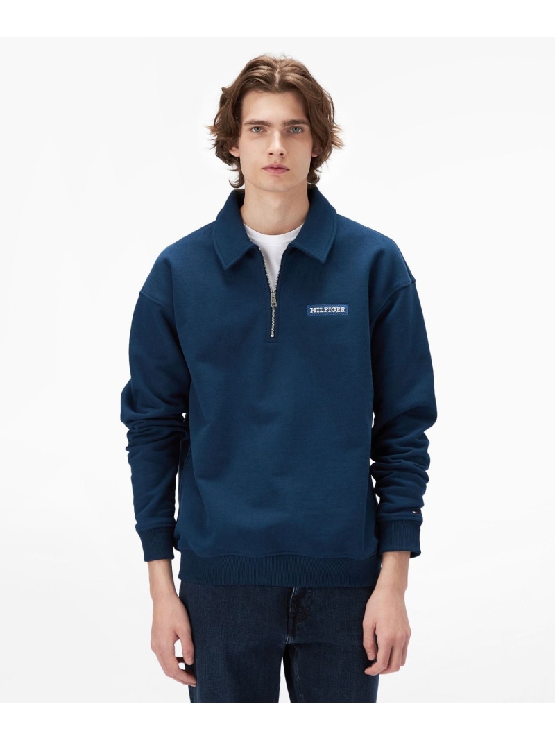 【SALE／50%OFF】スモールモノタイプツイル1/4ジップトレーナー TOMMY HILFIGER トミーヒルフィガー トップス スウェット・トレーナー ネイビー【RBA_E】【送料無料】[ Fashion]
