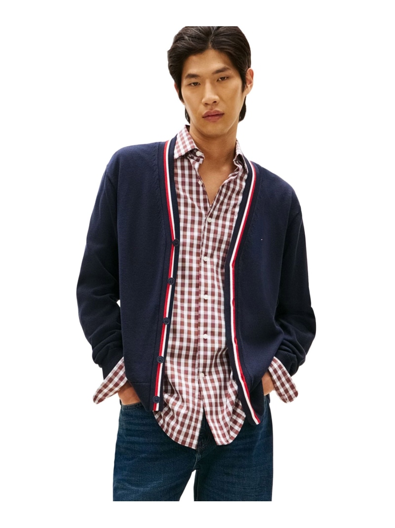 シグネチャートリムカーディガン TOMMY HILFIGER トミーヒルフィガー トップス ニット ネイビー【送料無料】[ Fashion]