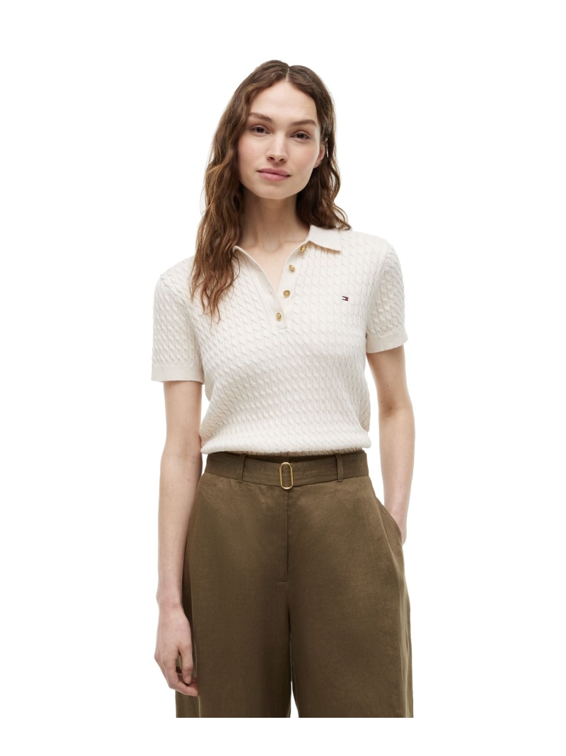 コットンケーブルファインゲージクルーネックショートスリーブポロセーター 26SS TOMMY HILFIGER トミーヒルフィガー トップス ニット ネイビー グレー ブルー ピンク【送料無料】[ Fashion]