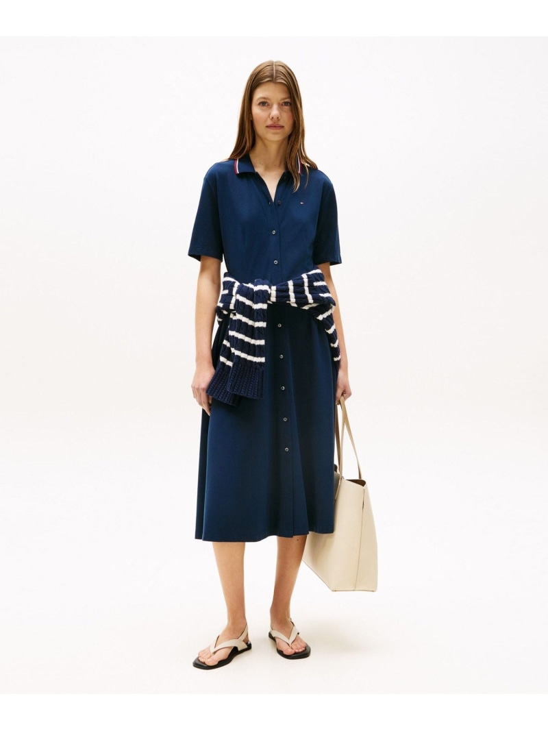   トミーヒルフィガー ラウンド ネック ドレス Tommy Hilfiger ラウンド ネック テクスチャード シース ドレス