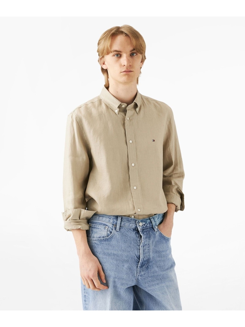 【SALE／50%OFF】プレミアムリネンボタンダウンシャツ TOMMY HILFIGER トミーヒルフィガー トップス プルオーバー・トップ ベージュ 黒いこと 米国海軍 カーキ緑であること オレンジ色 白いこと【RBA_E】【貨物輸送無料】[ Fashion]