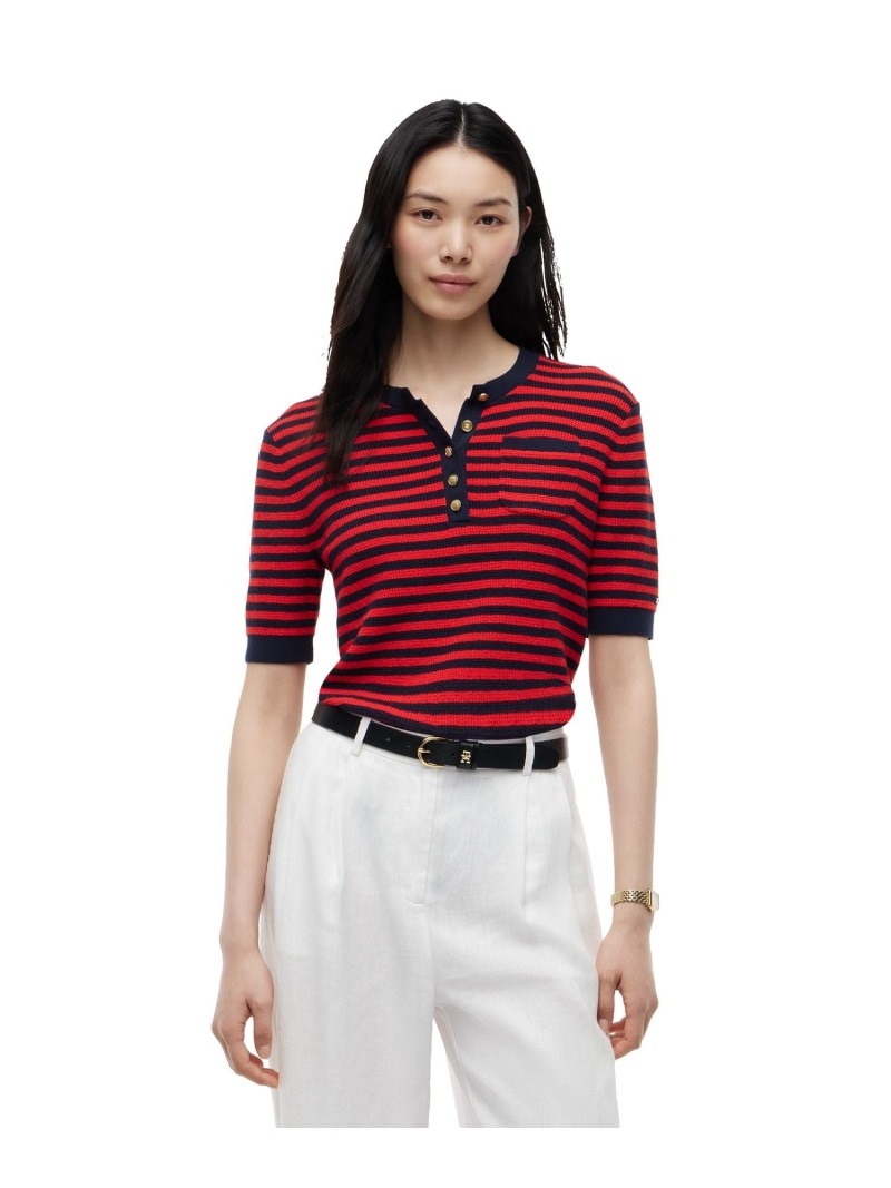 【公式】ゴールドボタンショートスリーブヘンリーネックカットソー 26SS TOMMY HILFIGER トミーヒルフィガー トップス ニット ブルー【送料無料】[ Fashion]｜TOMMY HILFIGER