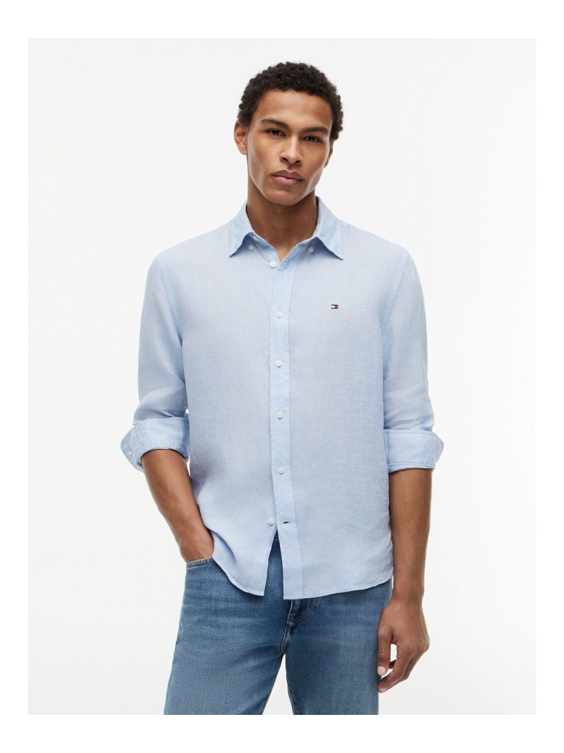 ピグメント加工リネンソリッドシャツ 26SS TOMMY HILFIGER トミーヒルフィガー トップス シャツ・ブラウス ネイビー グリーン ブルー ホワイト【送料無料】[ Fashion]