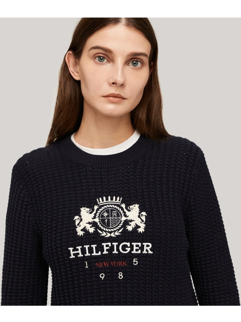 【SALE／50%OFF】バーシティクレストクルーネックセーター TOMMY HILFIGER トミーヒルフィガー トップス 編み物 米国海軍 白いこと【RBA_E】【貨物輸送無料】[ Fashion]