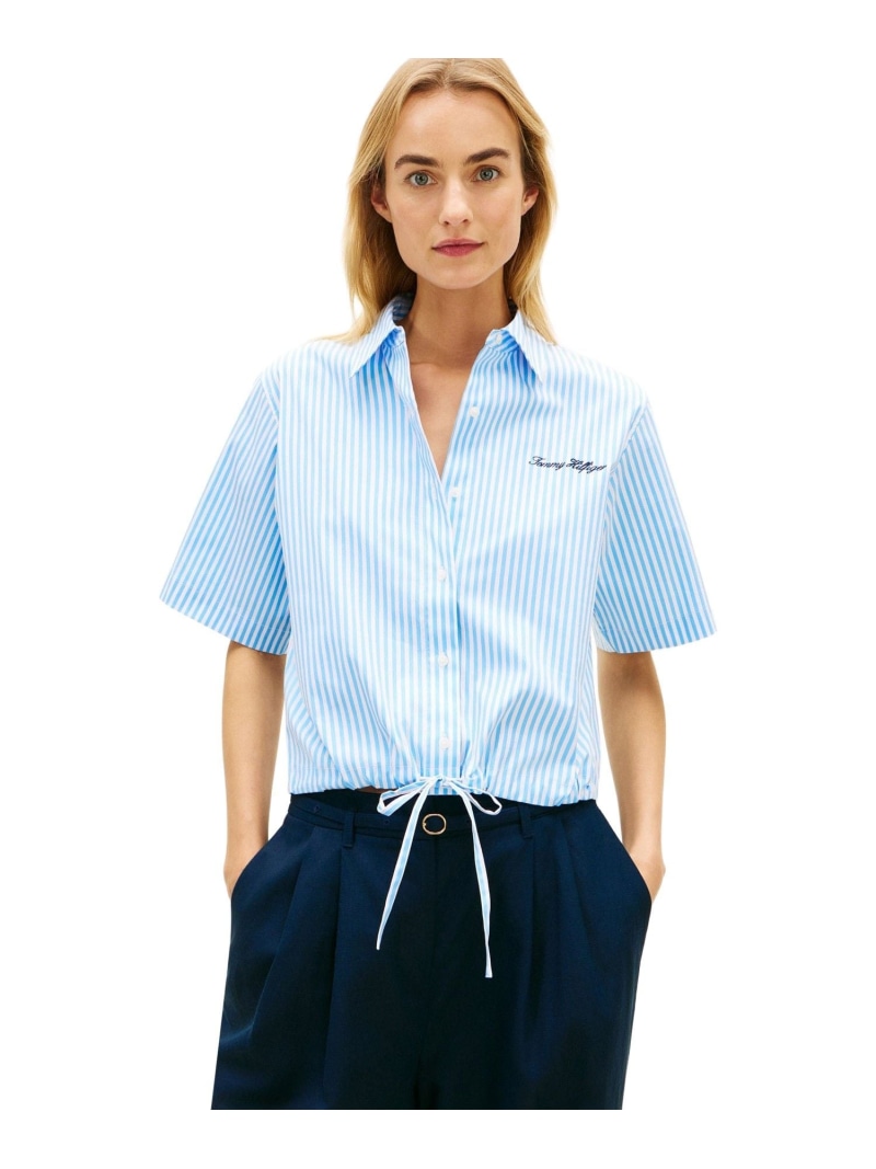 ポプリンブルゾンショートスリーブシャツ TOMMY HILFIGER トミーヒルフィガー トップス シャツ・ブラウス ネイビー【送料無料】[ Fashion]