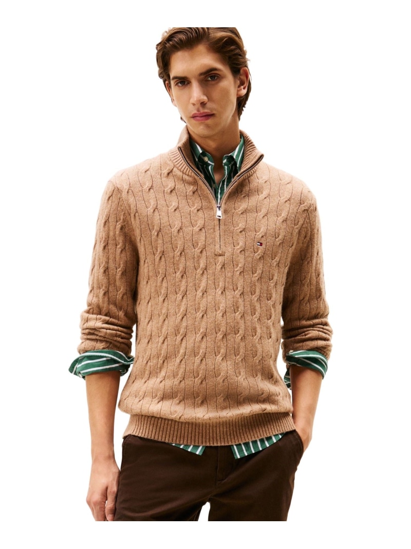 【SALE／40%OFF】ラムウールブレンドケーブルハーフジップセーター TOMMY HILFIGER トミーヒルフィガー トップス 編み物 赤銅色 米国海軍【RBA_E】【貨物輸送無料】[ Fashion]