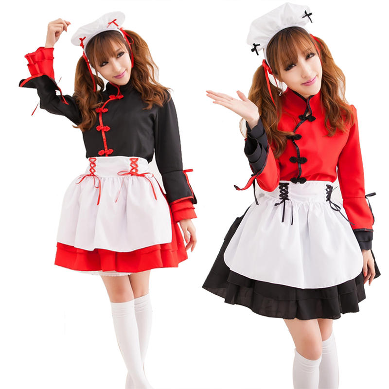 【2色/6】　メイド服　コスプレ　コスチューム　レディース　ワンピース　ドレス　ファッション　衣装　制服　仮装　セクシー　着物　ドレス 黒