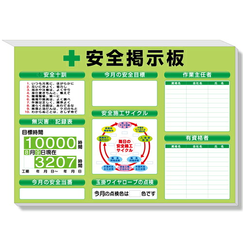 ユニット 安全掲示板ミニ掲示板 施工サイクル 緑地 313-52G｜トモエモンT2020001042649