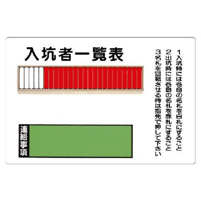 入坑者一覧表 25名用 鉄板 回転名札板 取付用ビス付3個付属 600×900mm ユニット UNIT　393-42