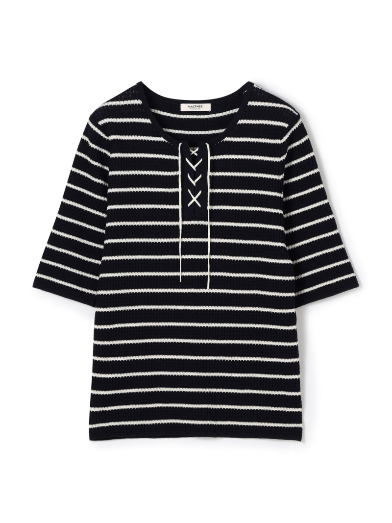 マリンボーダー レースアッププルオーバー MACPHEE トゥモローランド トップス ニット ネイビー【送料無料】[ Fashion]