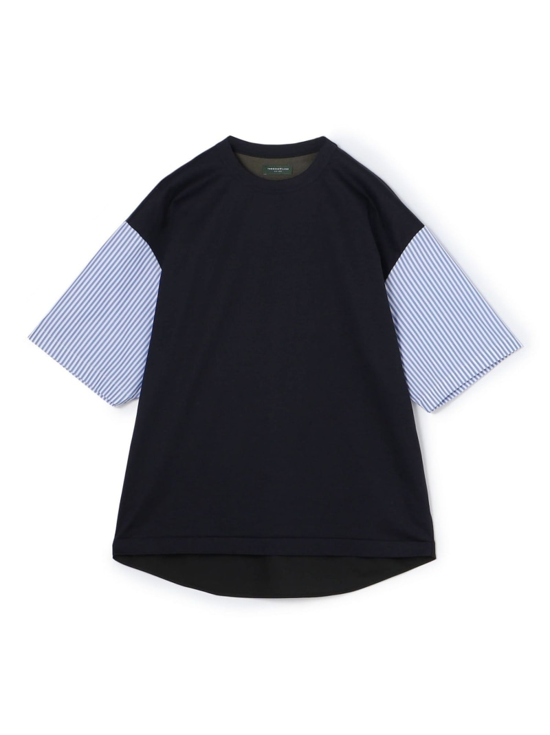 【SALE／30%OFF】コットン天竺 シャツコンビショートスリーブクルーネックプルオーバー TOMORROWLAND MEN トゥモローランド トップス カットソー・Tシャツ ブラウン ネイビー ホワイト【RBA_E】【送料無料】[ Fashion]