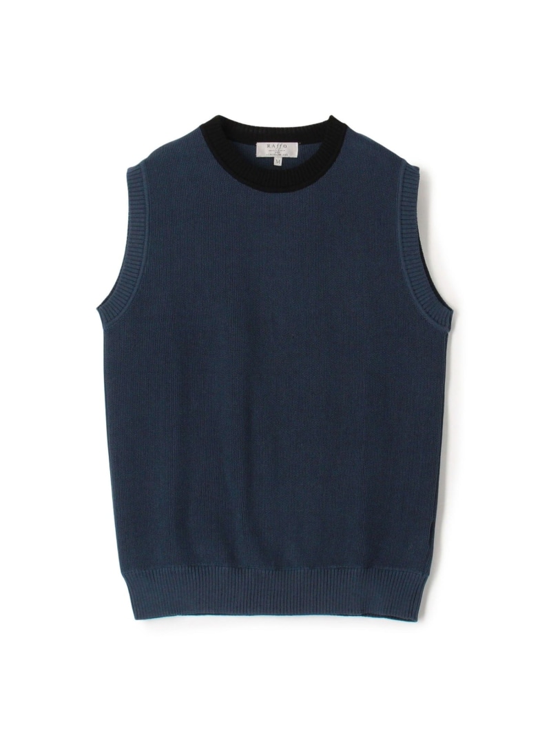 【SALE／30%OFF】【別注】Raffa Molina コットン クルーネック ニットベスト TOMORROWLAND BUYING WEAR トゥモローランド トップス ニット ネイビー ブルー ホワイト【RBA_E】【送料無料】[ Fashion]