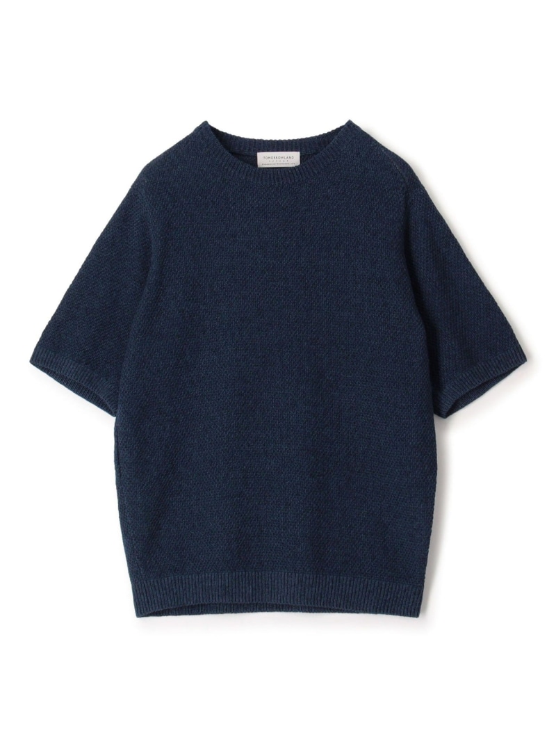 TOMORROWLAND tricot コットンリネン モスステッチ柄クルーネック半袖ニット TOMORROWLAND MEN トゥモローランド トップス ニット イエロー ネイビー ブラウン ホワイト【送料無料】[ Fashion]｜TOMORROWLAND