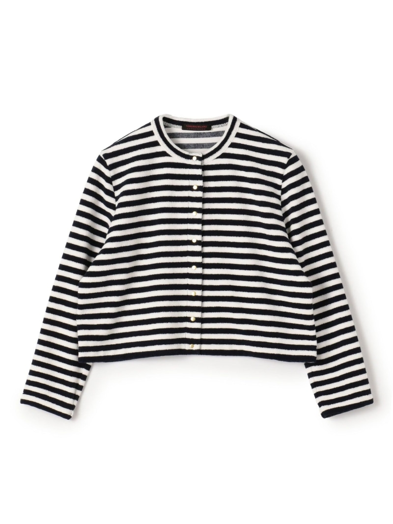 【SALE／40%OFF】パイルボーダー クルーネックカーディガン TOMORROWLAND collection トゥモローランド トップス カーディガン レッド ブラック【RBA_E】【送料無料】[ Fashion]