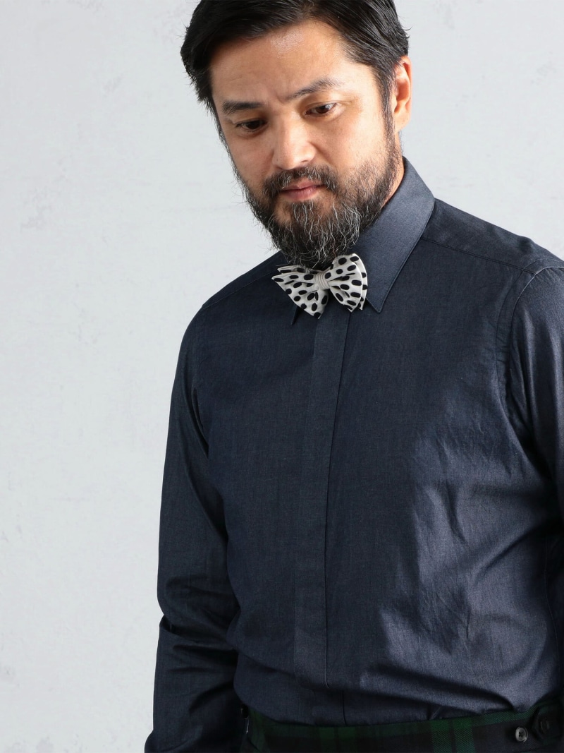 【SALE／30%OFF】140/2インディゴツイル レギュラーカラー ドレスシャツ TOMORROWLAND MEN トゥモローランド トップス シャツ・ブラウス ブルー【RBA_E】【送料無料】[ Fashion]