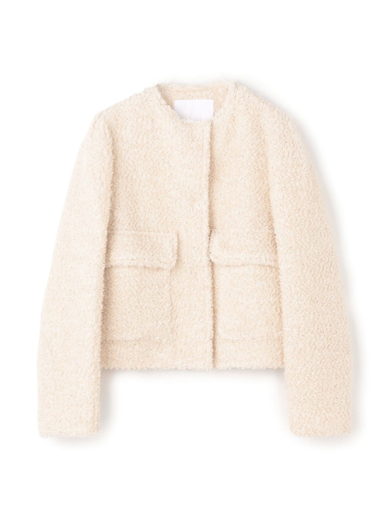 新品✨トゥモローランド ボールジィ ラメニット ノーカラージャケット ホワイト □ミックスヤーンツイード ノーカラージャケット