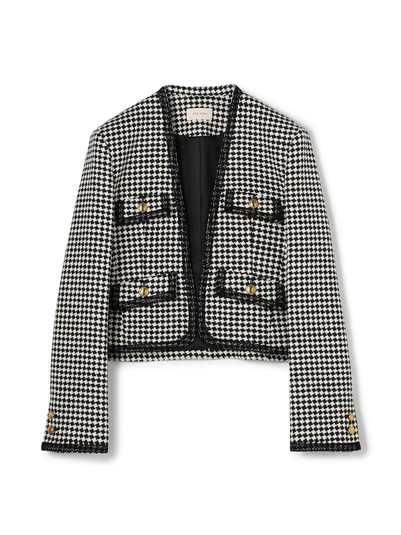 【SALE／40%OFF】テープヤーンツイード ノーカラーコンパクトジャケット DES PRES トゥモローランド ジャケット・アウター ノーカラージャケット ブラック【RBA_E】【送料無料】[ Fashion]｜TOMORROWLAND