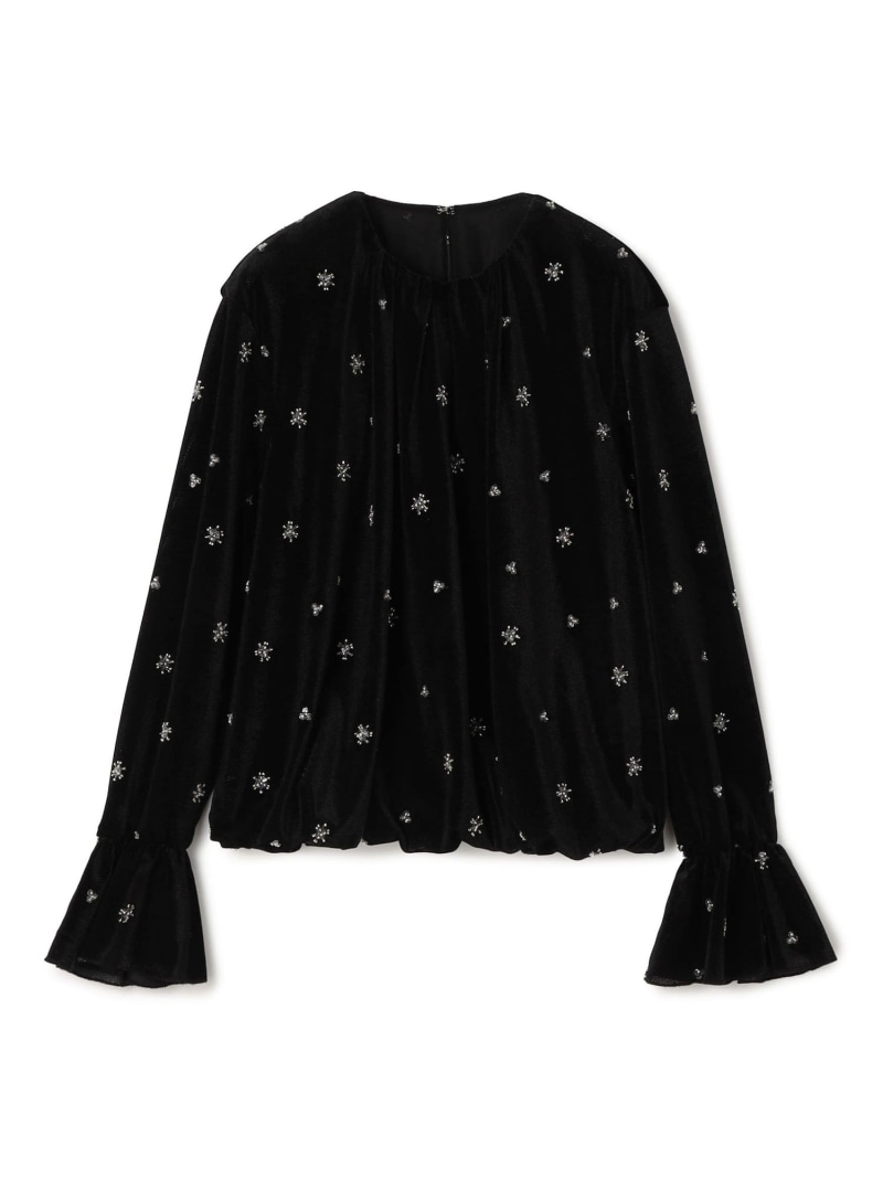 Ballsey ビーズチュールエンブロイダリー スタンドボートネックブラウス ビーズチュールエンブロイダリー スタンドボートネックブラウス
