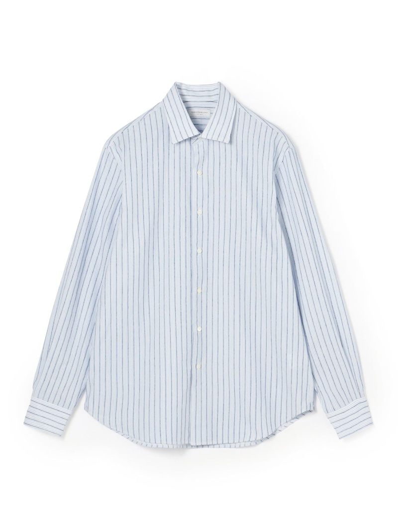 【SALE／50%OFF】120/2綿織物 縞模様 ワイドスプレッドカラーシャツ TOMORROWLAND MEN トゥモローランド トップス プルオーバー・トップ 青色 米国海軍 緑であること【RBA_E】【貨物輸送無料】[ Fashion]