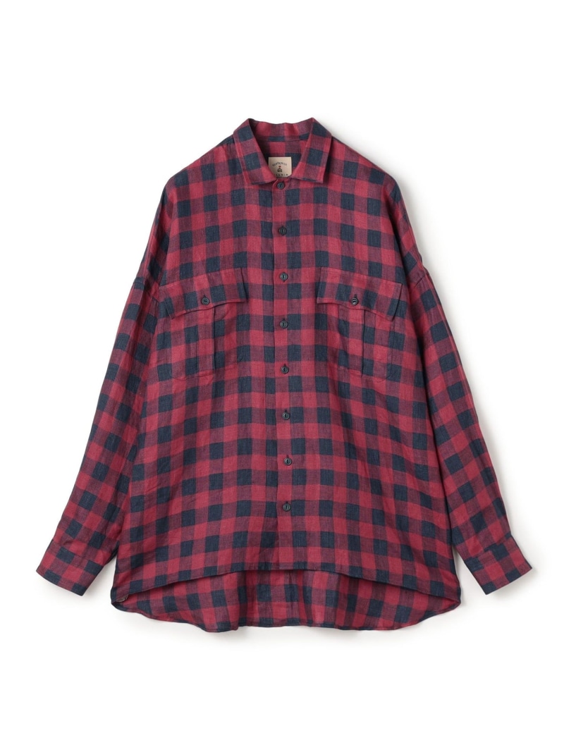 【別注】GUY ROVER リネンチェック オーバーシャツ TOMORROWLAND MEN トゥモローランド トップス シャツ・ブラウス カーキグリーン レッド【送料無料】[ Fashion]