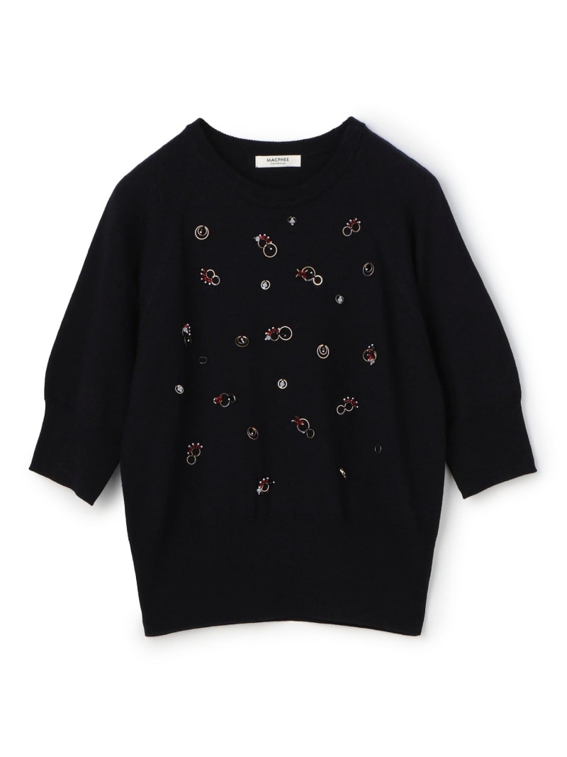 【SALE／40%OFF】ウールビジュー ハーフスリーブプルオーバー MACPHEE トゥモローランド トップス ニット ネイビー【RBA_E】【送料無料】[ Fashion]