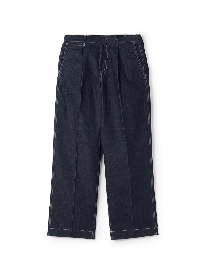 9.5OZコットンデニム 1プリーツバレルパンツ TOMORROWLAND MEN トゥモローランド パンツ ジーンズ・デニムパンツ ホワイト ネイビー【送料無料】[ Fashion]｜TOMORROWLAND