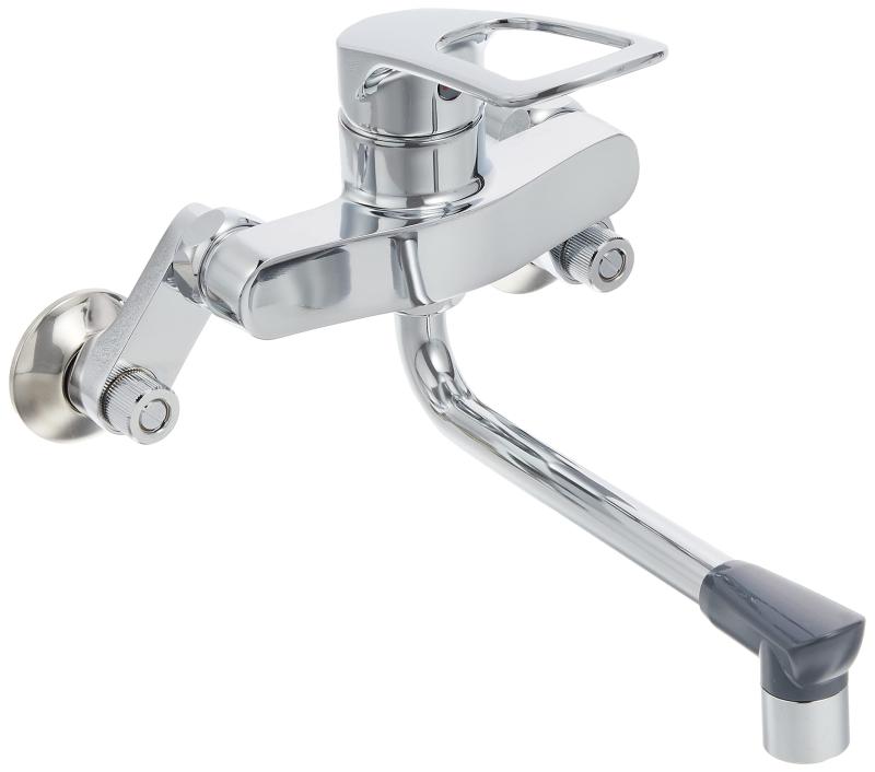 SANEI(サンエイ) シングル混合栓 壁付き 2穴 節約 エコ パイプ長さ190mm リングレバー 泡沫吐水 キッチン水栓 寒冷地仕様 日本製 K17110EDK-13｜TOMstore