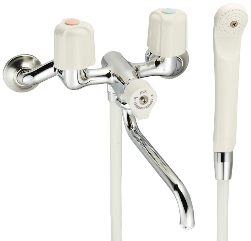 楽天市場】KVK KF100G3N 一時止水付2ハンドルシャワー 150mmパイプ付