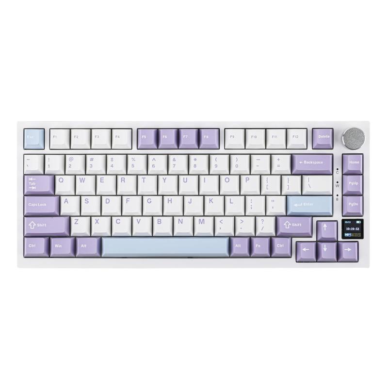 Ajazz AK820 Pro ゲーミングキーボード 75% ガスケット搭載 メカニカルキーボード TFTスクリーン 3モード(Bluetooth 5.1/2.4Gワイヤレス&Type-C有線) 消音フォーム搭載 (White Purple -|TOMstore