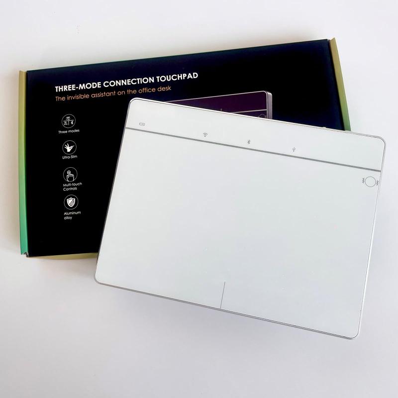 Windows 10/11用ワイヤレスBluetoothトラックパッド、3つの接続モードをサポート、PCラップトップコンピューターと互換性のあるポータブル高精度マルチジェスチャータッチパッドマウス (白)