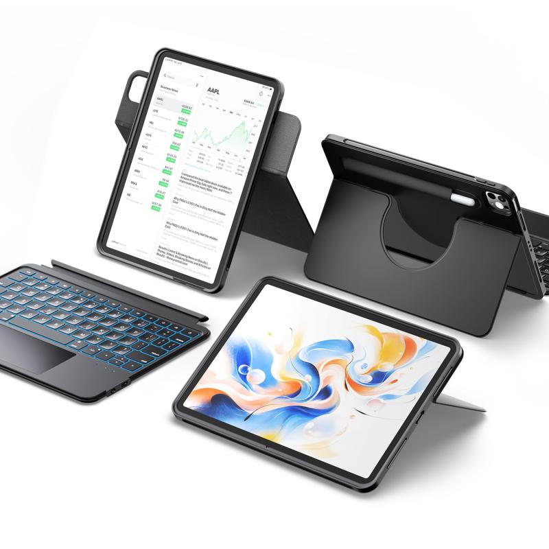 対応 iPad 11インチA16 2025/10世代 ケース キーボード、iPad第11/10世代用回転式＆着脱式キーボードケース、伸縮性ペンホルダー、完全保護カバー、7色バックライト、マルチタッチトラックパ｜TOMstore