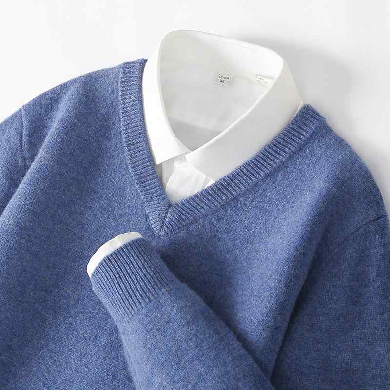 ニット メンズ Vネック セーター ウール100% 長袖 プルオーバー 秋冬 紳士服 トップス カットソー インナー リブ 無地 ゆったり 厚手 カジュアル あったか ビジネス 高貴ブルー グレー系 キャメル ブラック