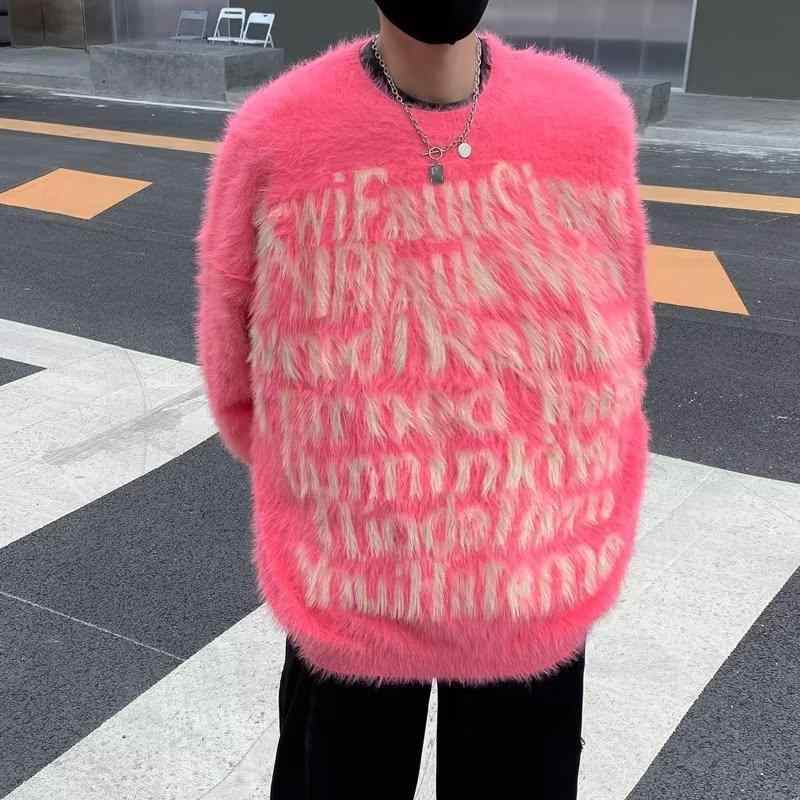 ニット メンズ ニットトップス 学院風 ストリートファッション オーバーサイズ ゆったりサイズ 韓国風 秋冬 ブラック ピンク系