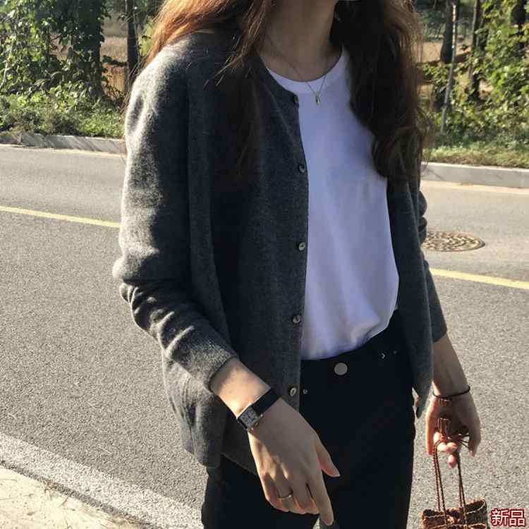 カーディガン レディース 高級感 グレー ニット ショート丈 トップス 長袖 秋冬 エレガント カジュアルスタイル ポリエステル ブラック ブラウン S M L XL