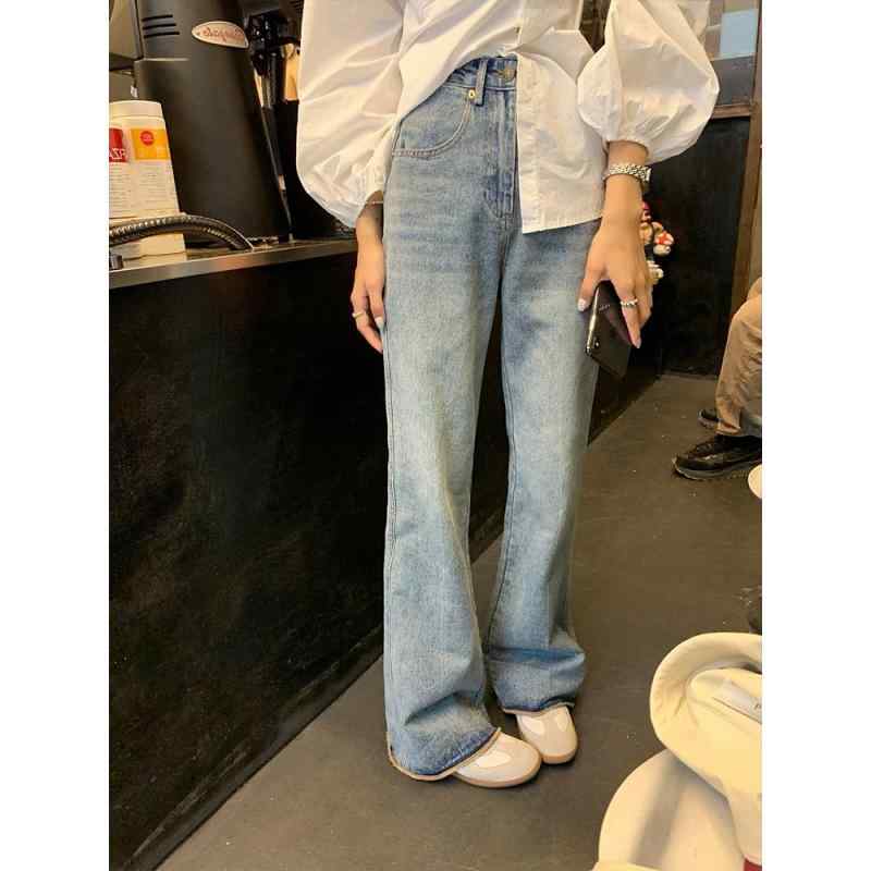 デニム レディース デニムパンツ ジーンズ ジーパン ワイド 春夏 高見え 美脚 脚長 股上深め ゆったり 楽ちん カジュアル きれいめ ブルー