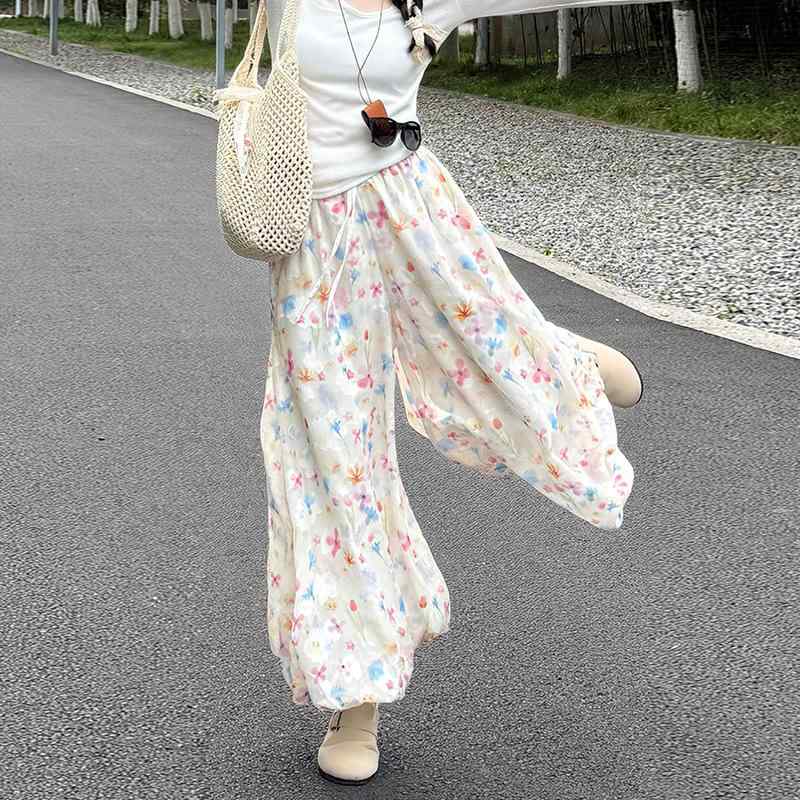 スカート レディース 高腰 接触冷感 花柄 9分丈 ズボン 薄手 ゆったり 楽ちん リラックス ウェア パンツ 春夏