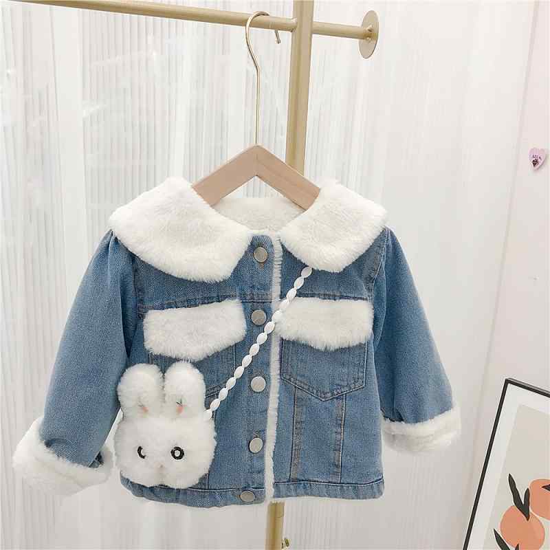 ジャケット ガールズ 子供服 デニムジャケット 裏起毛 秋冬 幼児 小学生 うさぎ かわいい 厚手 防寒 韓国風 ホワイト ピンク