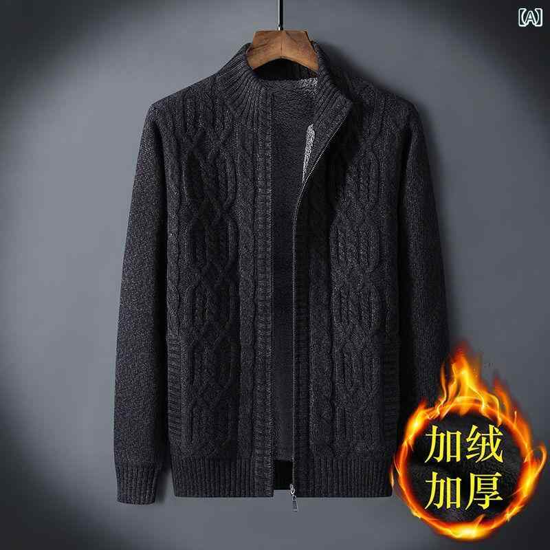 編み物 ジレー メンズ 成人男性用 裏起毛 編み物スウェーター 秋冬 ゆったり 馬鹿でかい大きさ 照明ランプ色つや レトロ 黒 黒いこと 青 青み 赤 赤いこと 薄墨色 薄墨色 ジーンズ