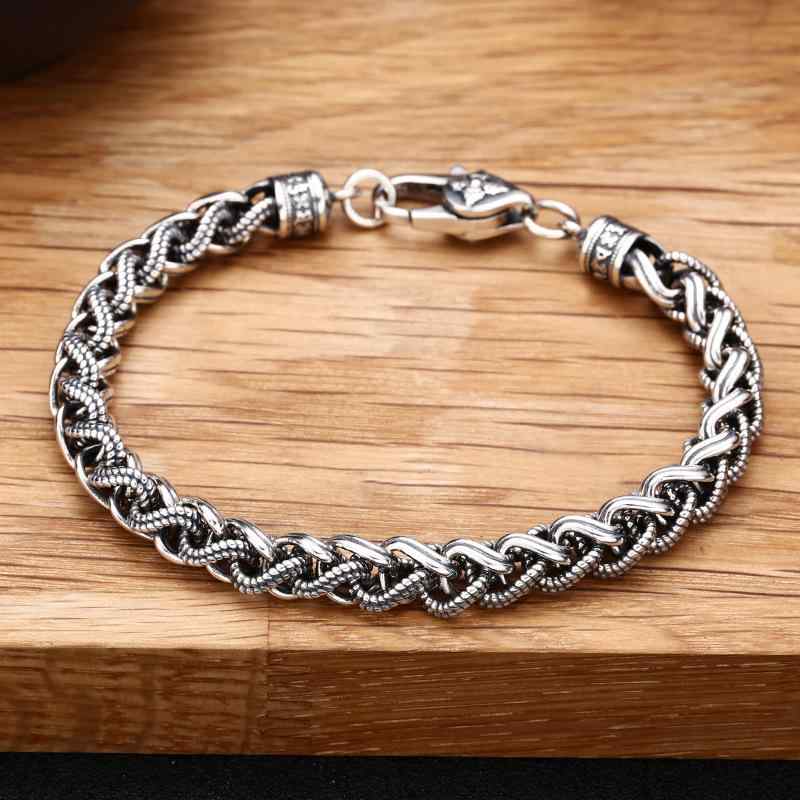 メンズ ハンドメイド シルバーチェーン ブレスレット 粗め 編み込み 925純銀 復古 ヴィンテージ トレンド アクセサリー 男性用 手首飾り クラシック スタイル 冬用 ロングチェーン ヘビーウェイト 日常使い 金属製 耐久性|トミーショップ 店