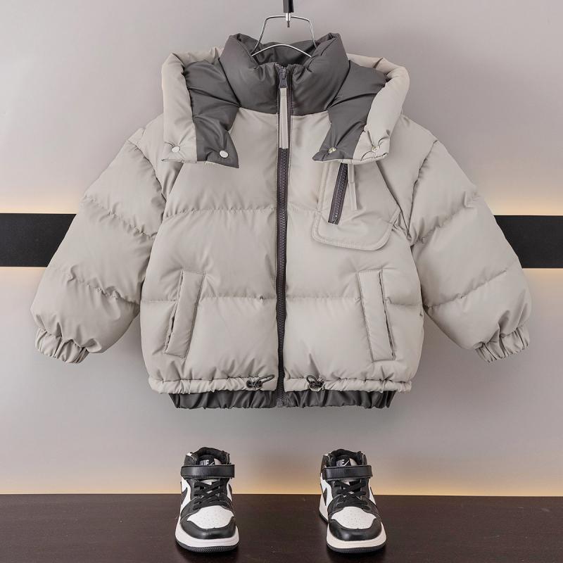 子供服 アウター 男の子用 中綿入りジャケット 高学年 厚手 防寒着 バイカラー ポリエステル 高襟 冬 カキ色 グレー 120cm 130cm 140cm 150cm 160cm 170cm