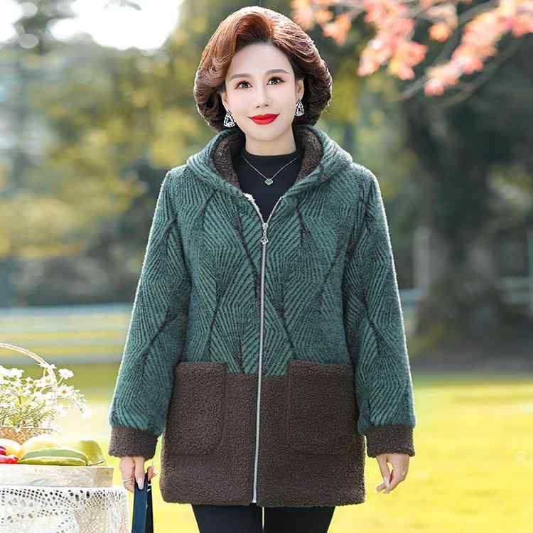 厚地の外套 レディース 冬服 中綿入り口・入口 真っただ中丈 ボンネット付き添い人 カーキ色 緑であること 中高年向け 雪ニール 情の籠もった 防寒