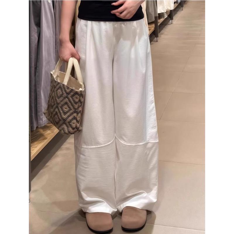 カジュアルパンツ レディース 高腰 スタイル ゆったり ストレート ワイドレッグパンツ ロングパンツ 黄色 黒 白 灰色 日韓 普段使い 薄手 スタイル